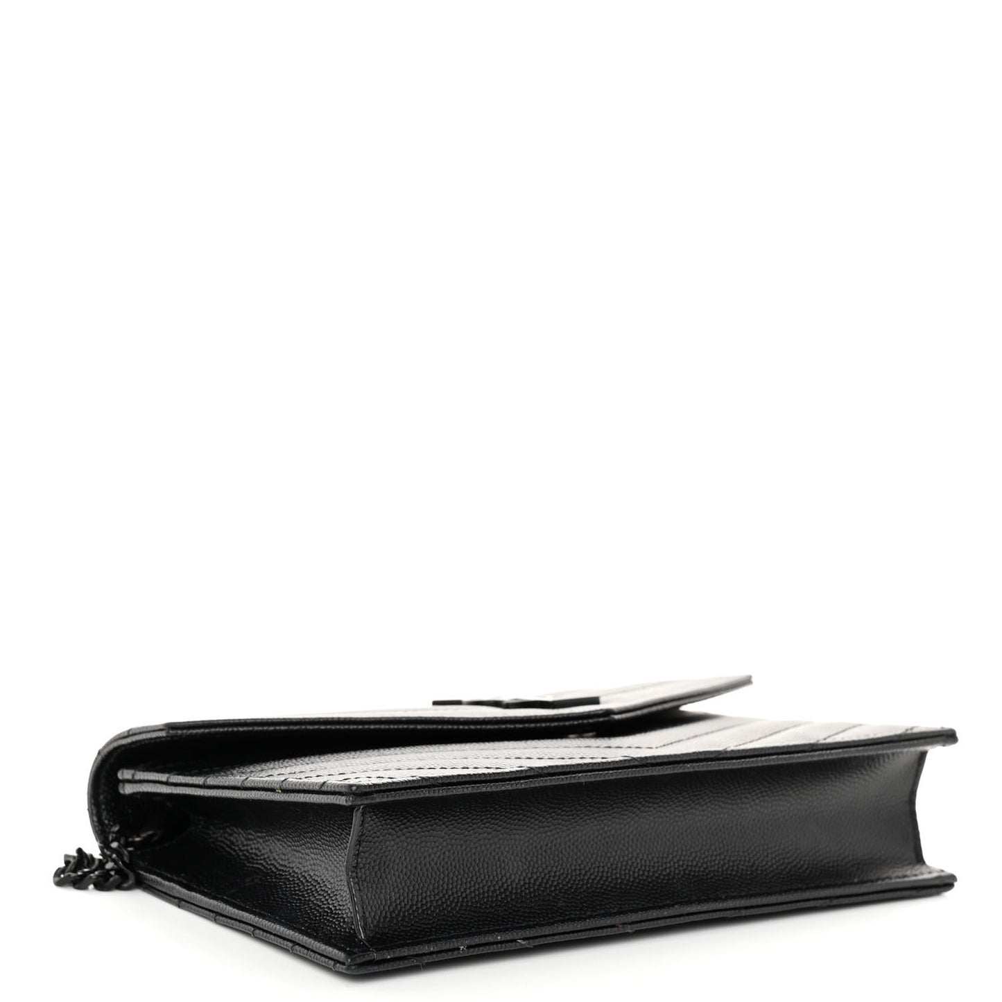 SAINT LAURENT Grain De Poudre Matelasse Chevron Monogram Monochrome Envelope Chain Wallet Black