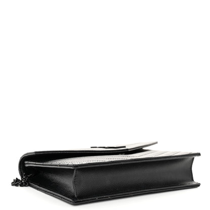 Saint Laurent SAINT LAURENT Grain De Poudre Matelasse Chevron Monogram Monochrome Envelope Chain Wallet Black 4 of 10