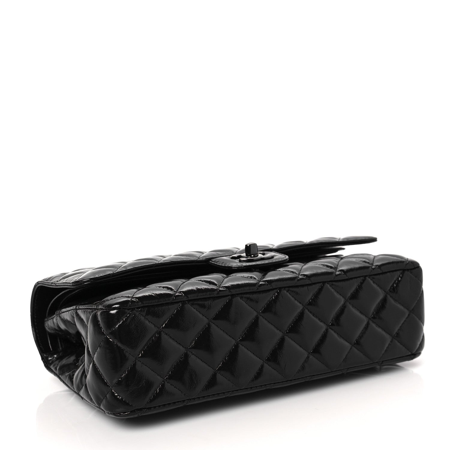 Chanel Shiny Crumpled Calfskin Quilted Medium Double Flap So Black 4 of 8