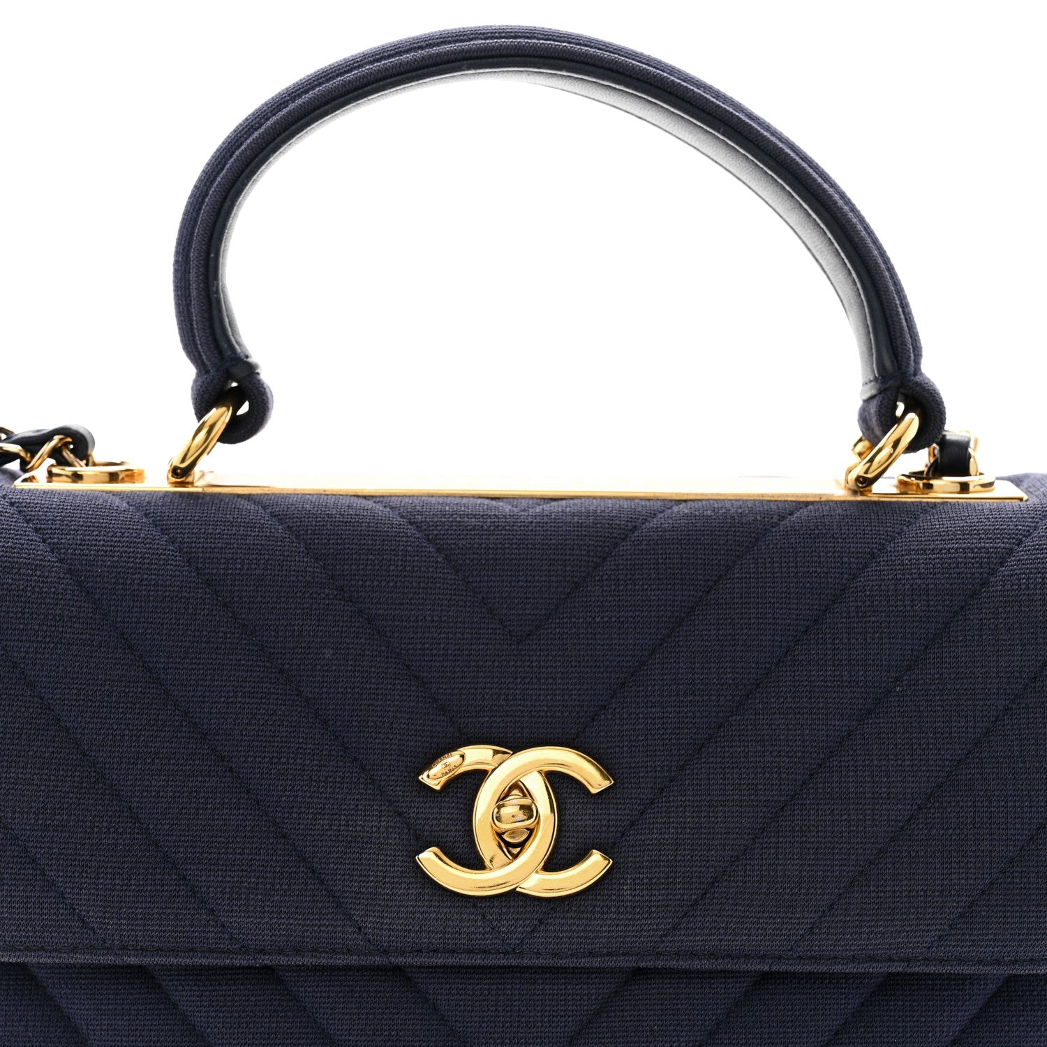 Chanel Jersey Chevron Quilted Small Trendy CC Dual Handle Flap Bag Navy Blue 9 of 16