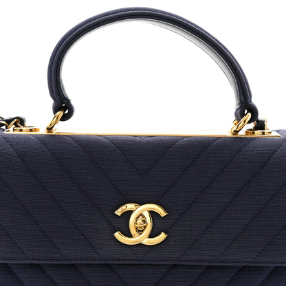 Chanel Jersey Chevron Quilted Small Trendy CC Dual Handle Flap Bag Navy Blue 9 of 16