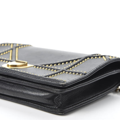 Christian Dior Calfskin Studded Diorama Wallet on Chain Pouch Black 6 of 9