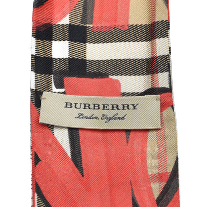 Burberry Silk Graffiti Print Floral Ribbon Scarf Bright Red 4 of 4