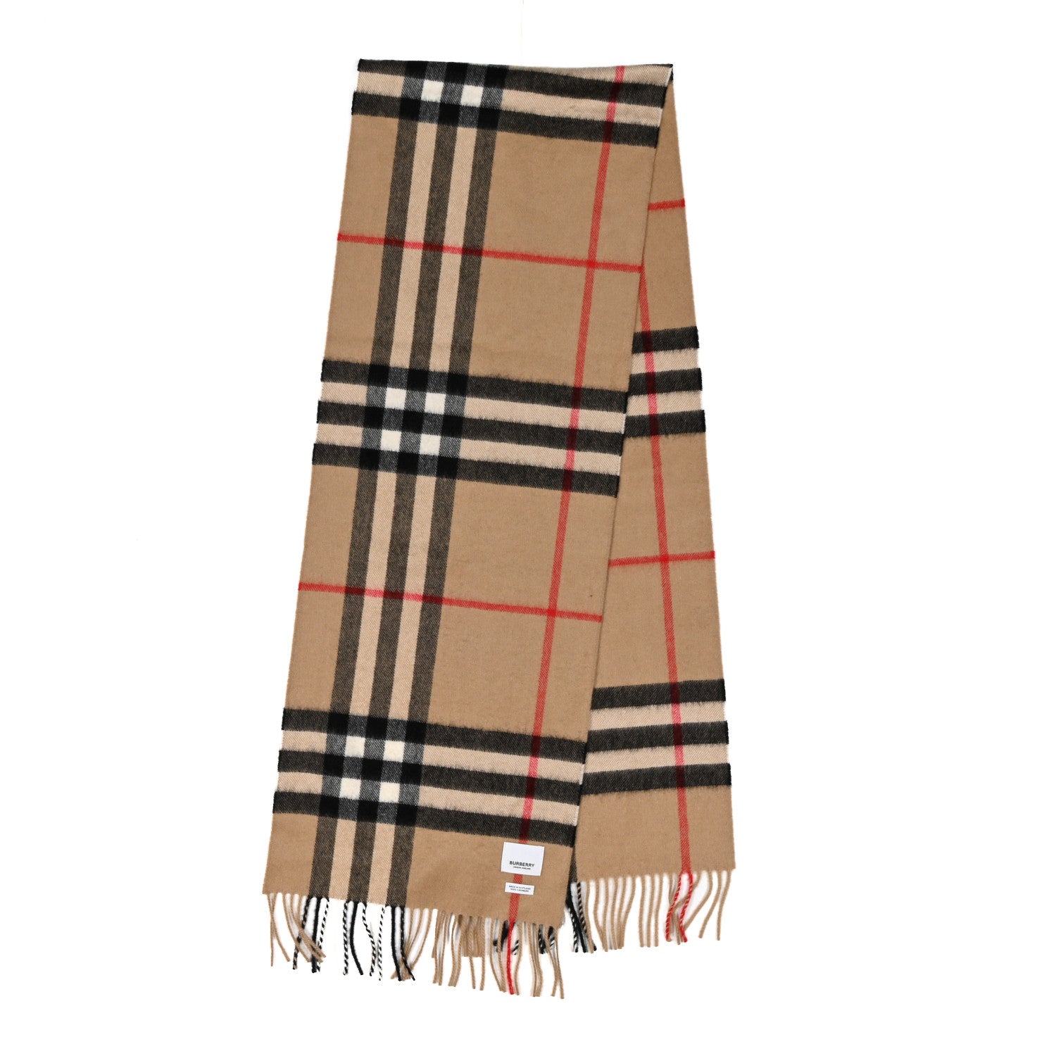 Burberry Cashmere Giant Check Fringe Scarf Archive Beige 1860686