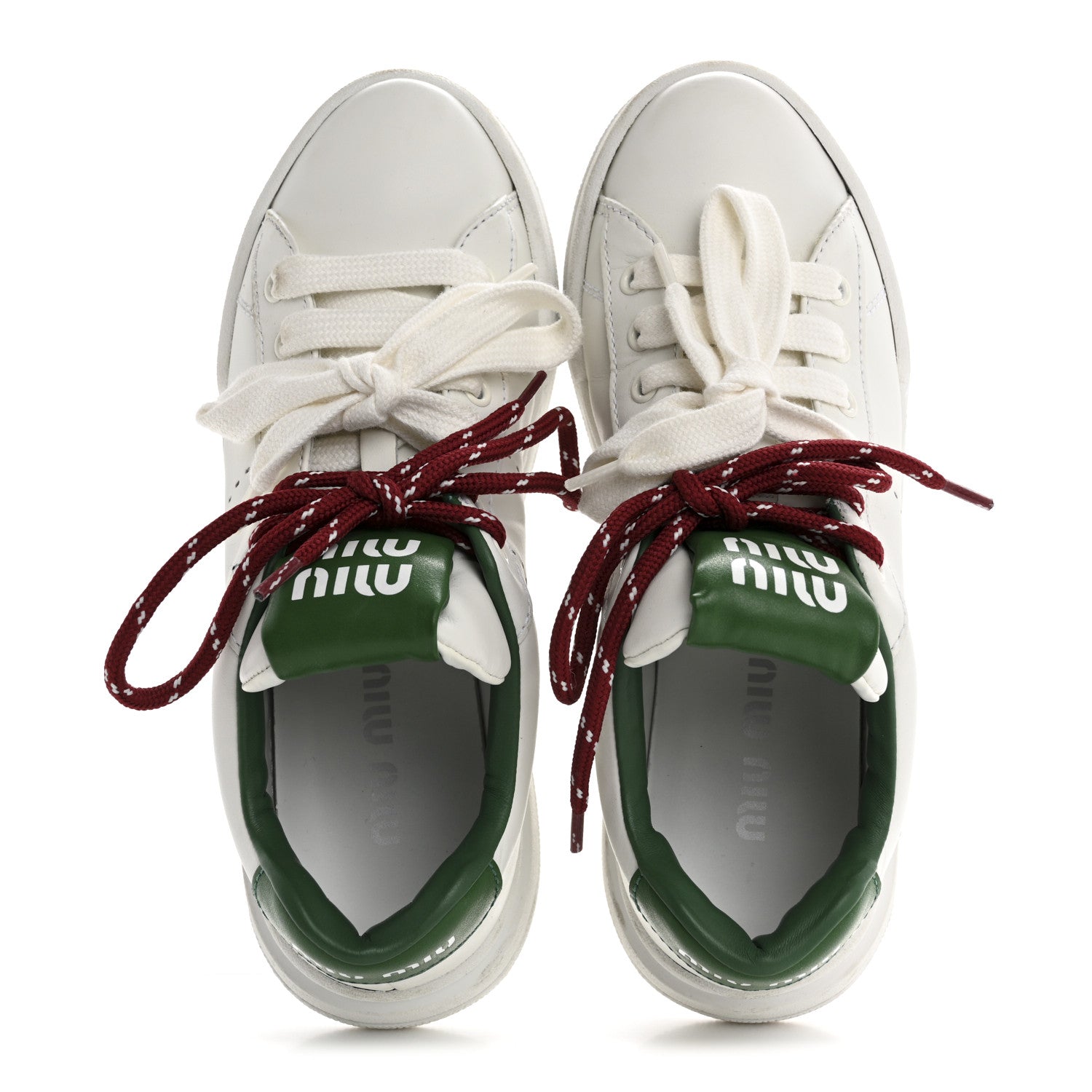 Miu Miu Calfskin Womens Low Top Sneakers 36.5 White Green 2 of 11