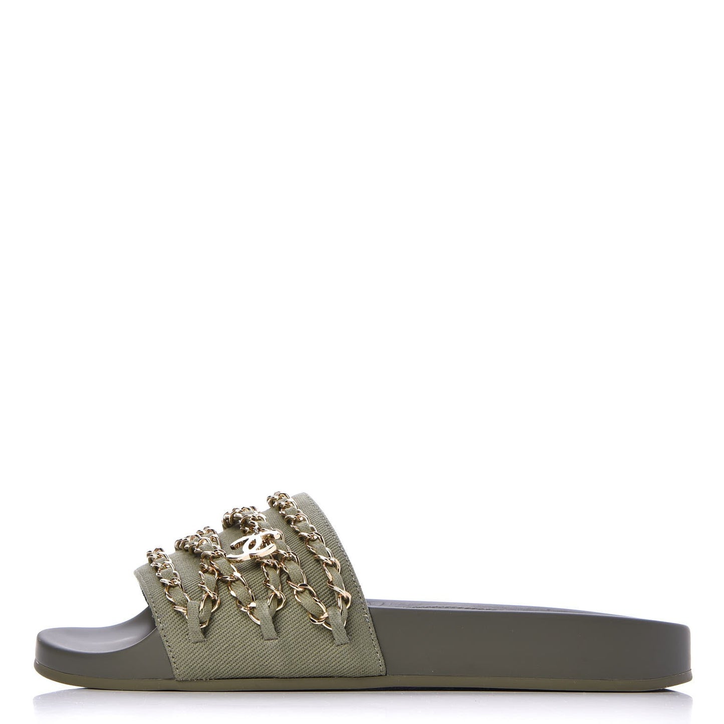 Canvas Chain Flat Sandals 37 Khaki