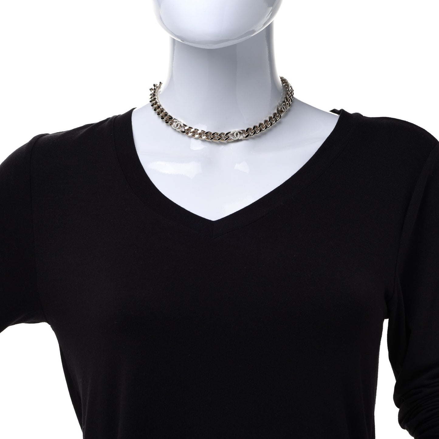 Metal Enamel Chain CC Choker Gold White
