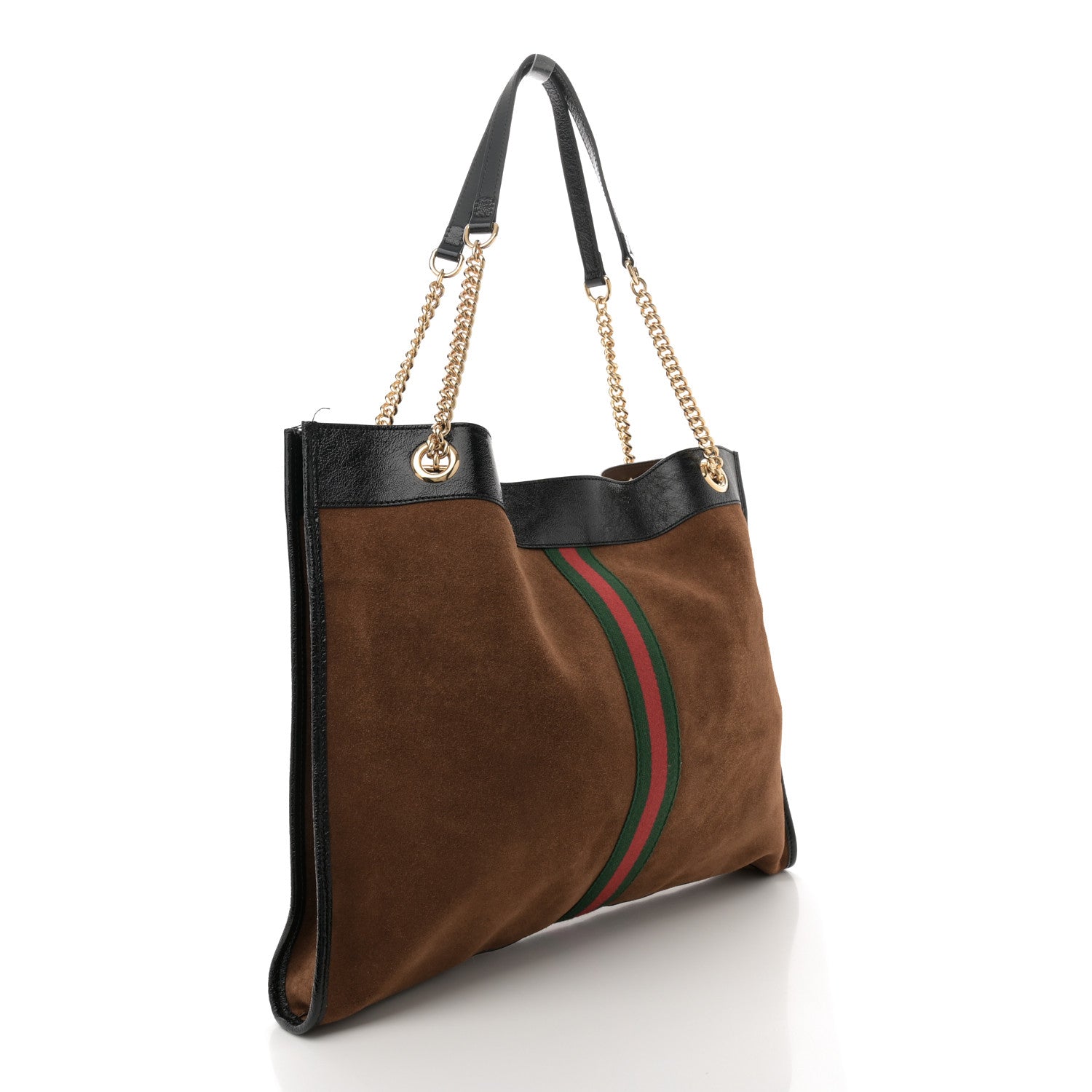 Gucci Suede Patent Large Rajah Chain Tote Nocciola Black 4 of 13