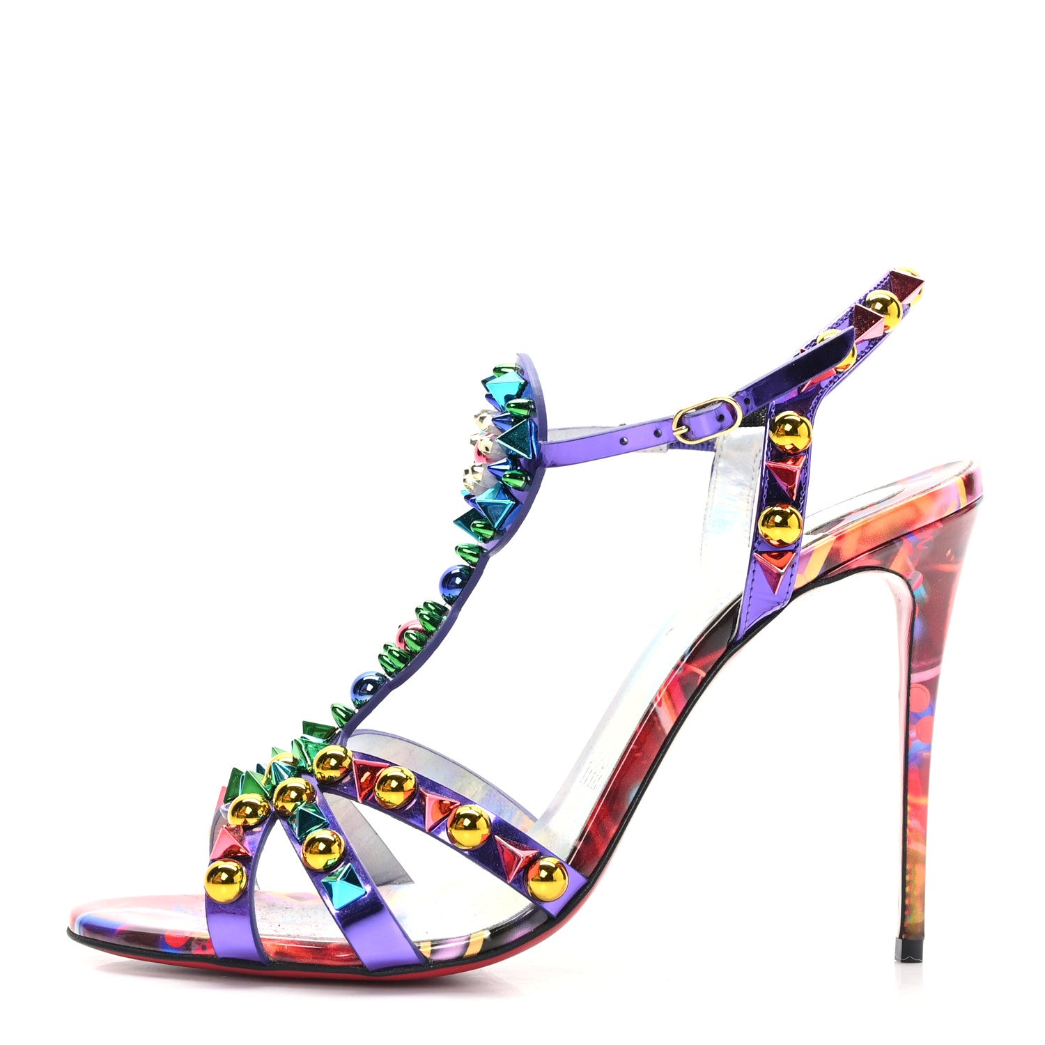 Christian Louboutin Patent Embellished Goldora Disco 100 Sandals 39 Multicolor 1 of 7
