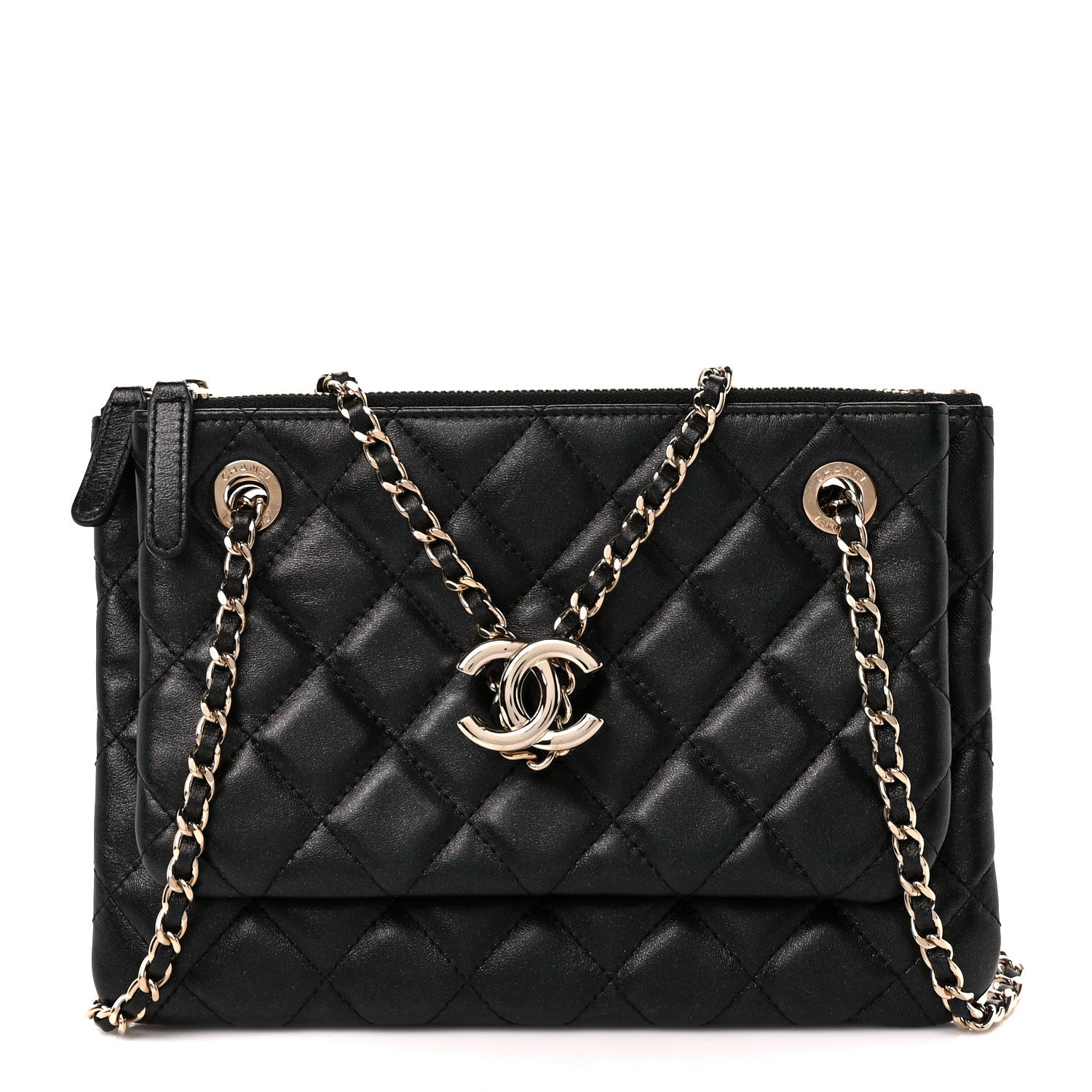 Chanel Shiny Lambskin Quilted Medium Double Case With Strap Black 1 of 11