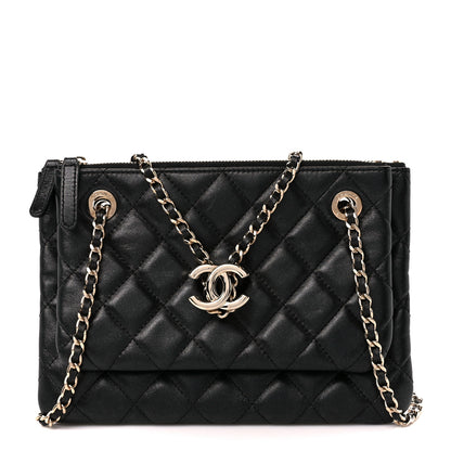 Chanel Shiny Lambskin Quilted Medium Double Case With Strap Black 1 of 11