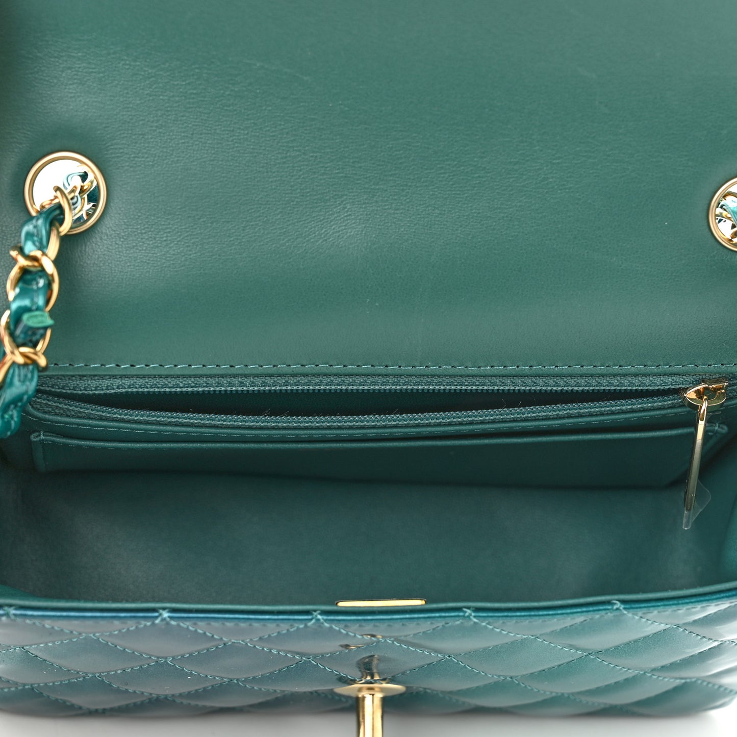 Shaded Patent Calfskin Quilted Mini Rectangular Flap Green Blue