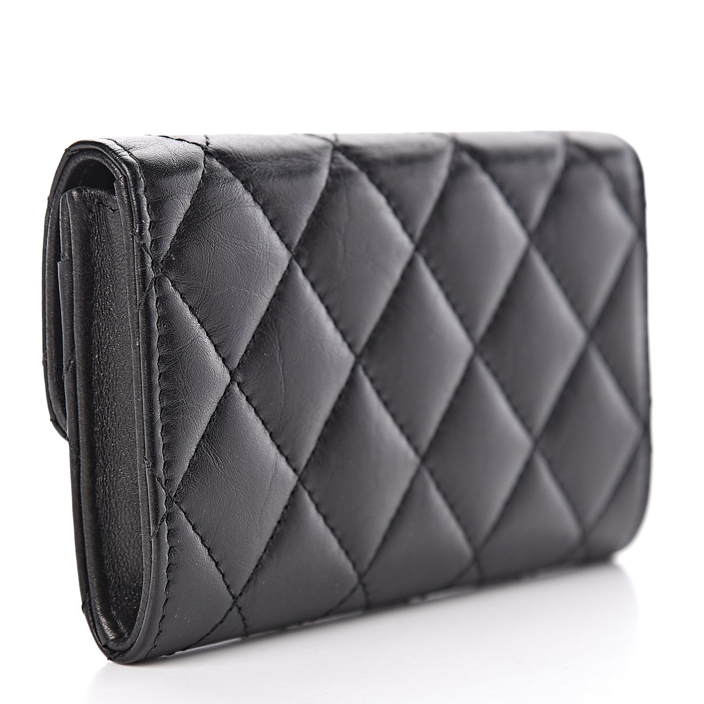 Aged Calfskin Quilted Reissue Flap Card Holder Black