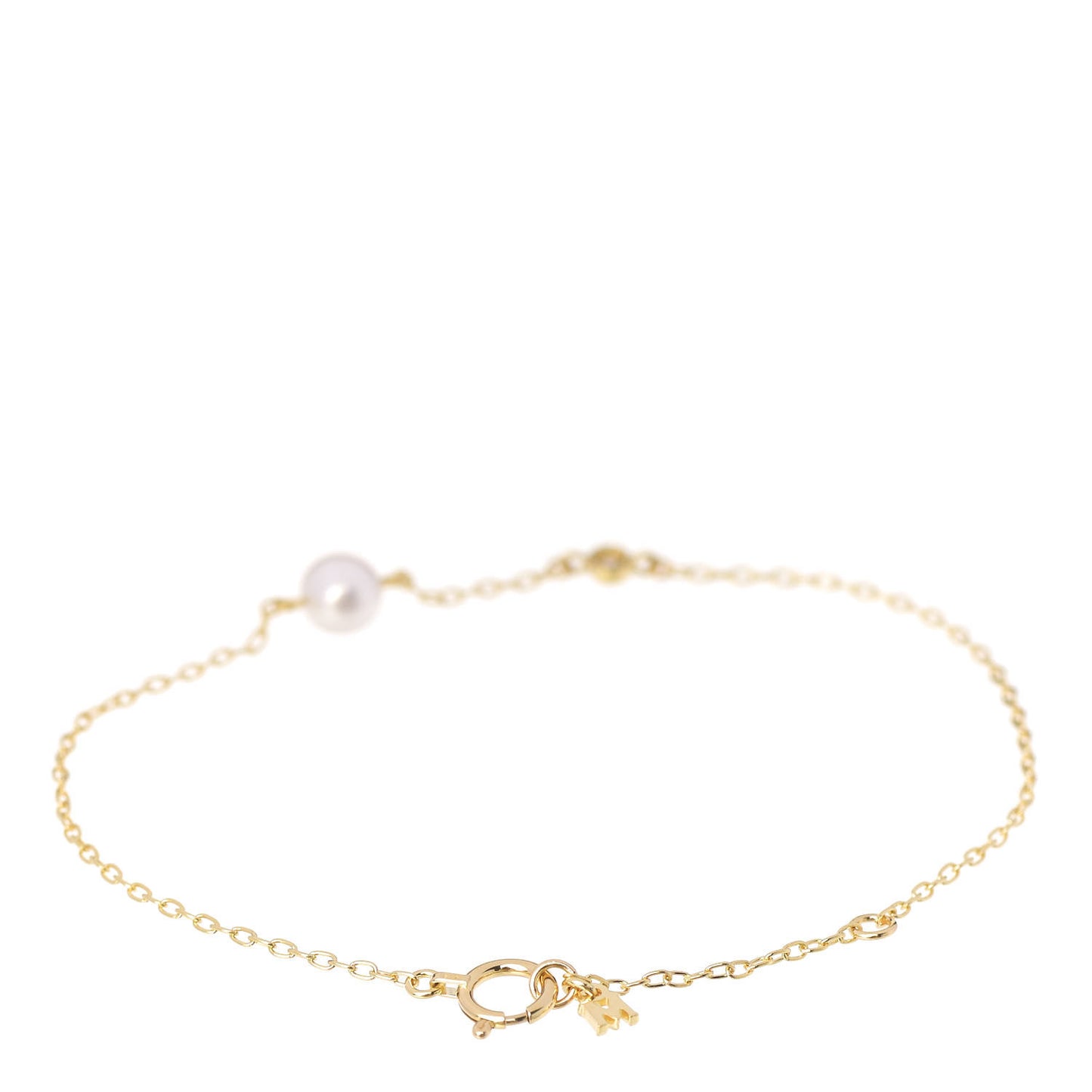 18K Yellow Gold Diamond Akoya Pearl 5mm Station Bracelet