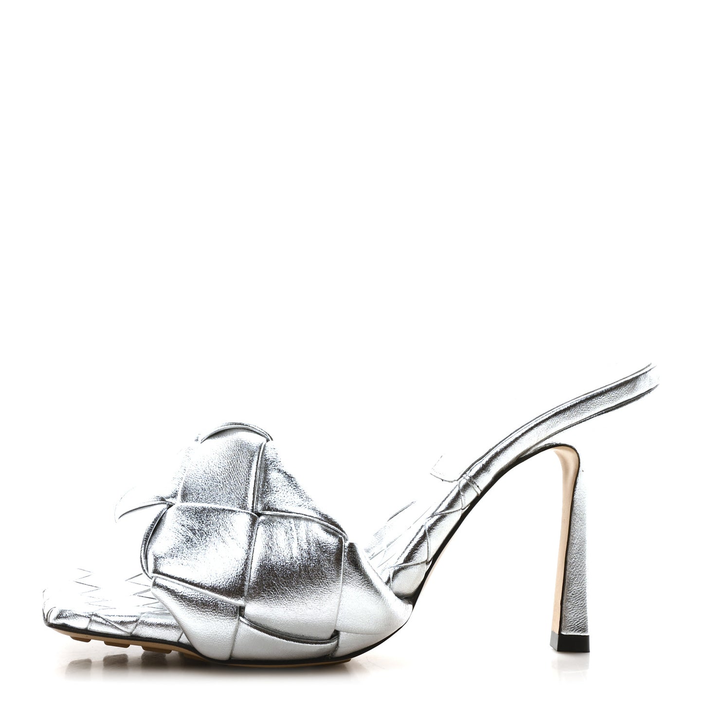 Laser Nappa Maxi Intrecciato Lido 90mm Mule Sandals 37.5 Silver