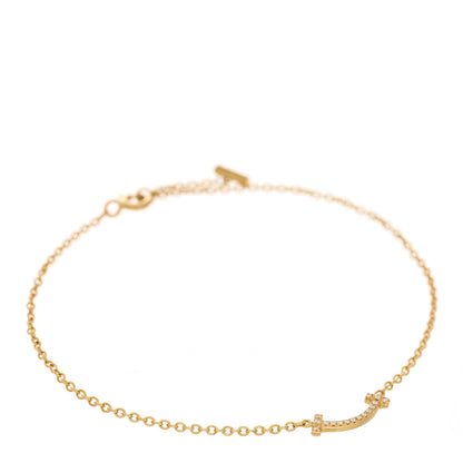 Tiffany 18K Yellow Gold Diamond Mini T Smile Bracelet 1 of 3