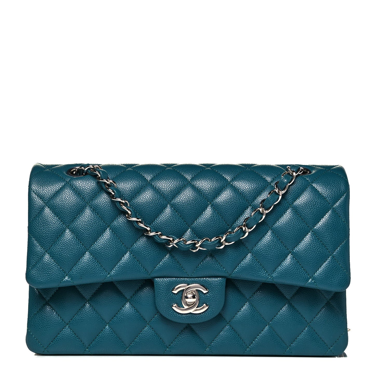 Caviar Quilted Medium Double Flap Dark Turquoise