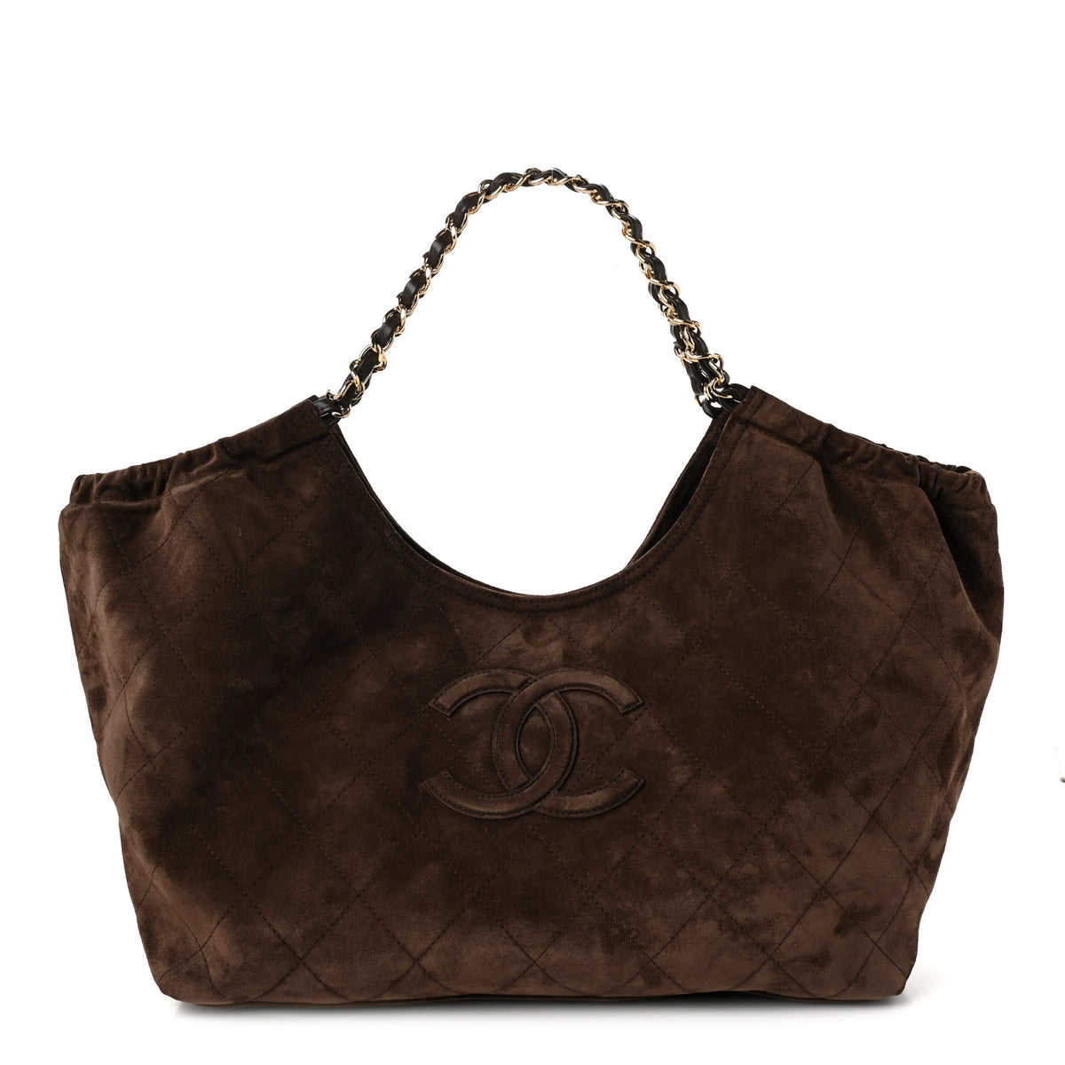 Suede Quilted Neo Cabas Small Shopping Tote Dark Brown