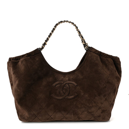 Chanel Suede Quilted Neo Cabas Small Shopping Tote Dark Brown 1 of 11