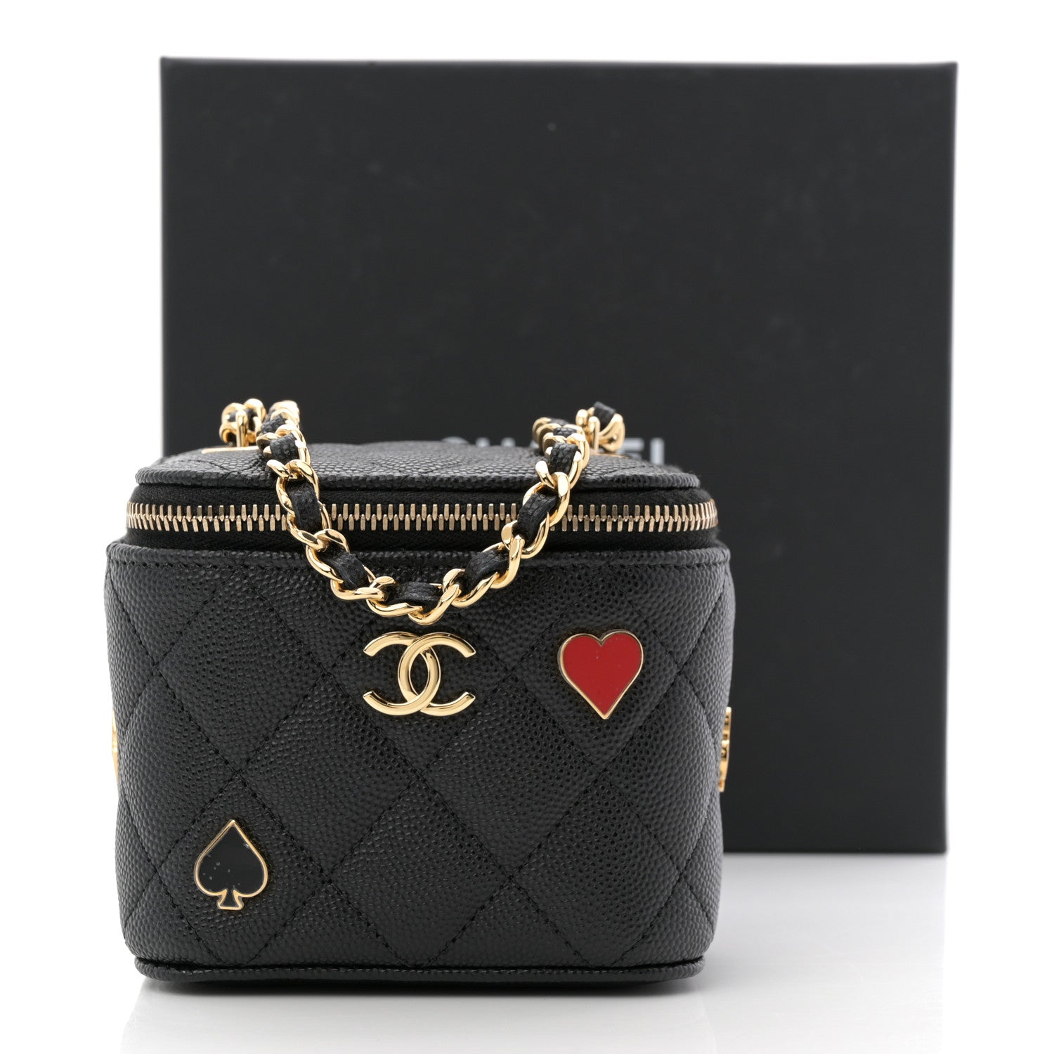 Chanel Caviar Quilted Enamel Coco Casino Mini Vanity Case With Chain Black 11 of 11