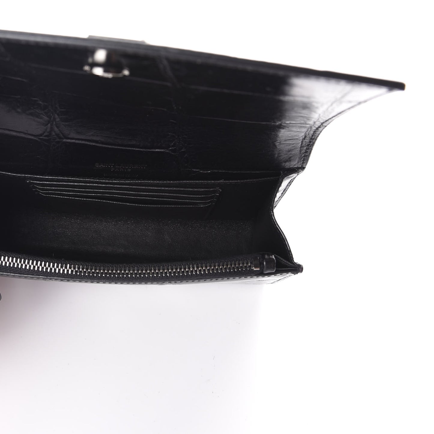 Calfskin Crocodile Embossed Monogram Kate Belt Bag Black