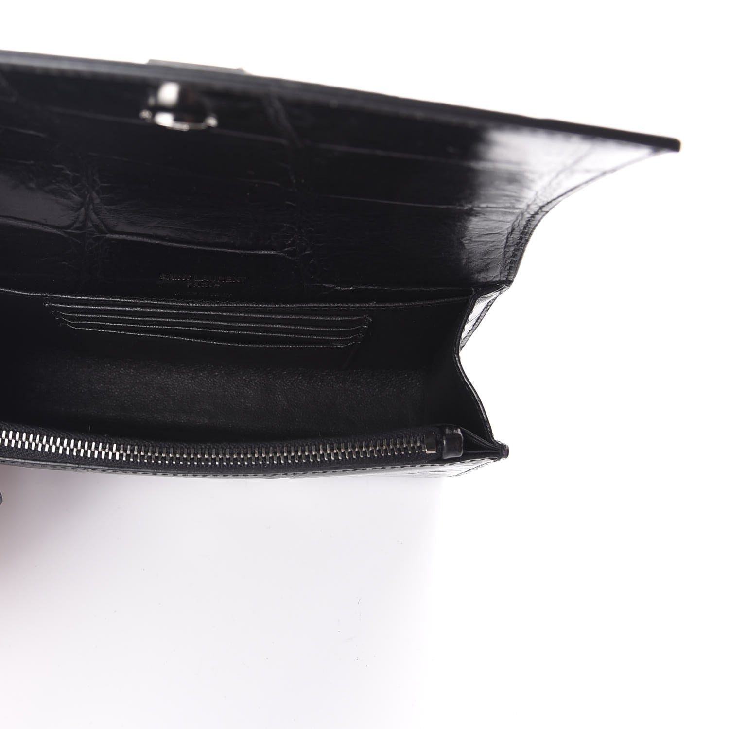Saint Laurent Calfskin Crocodile Embossed Monogram Kate Belt Bag Black 5 of 9