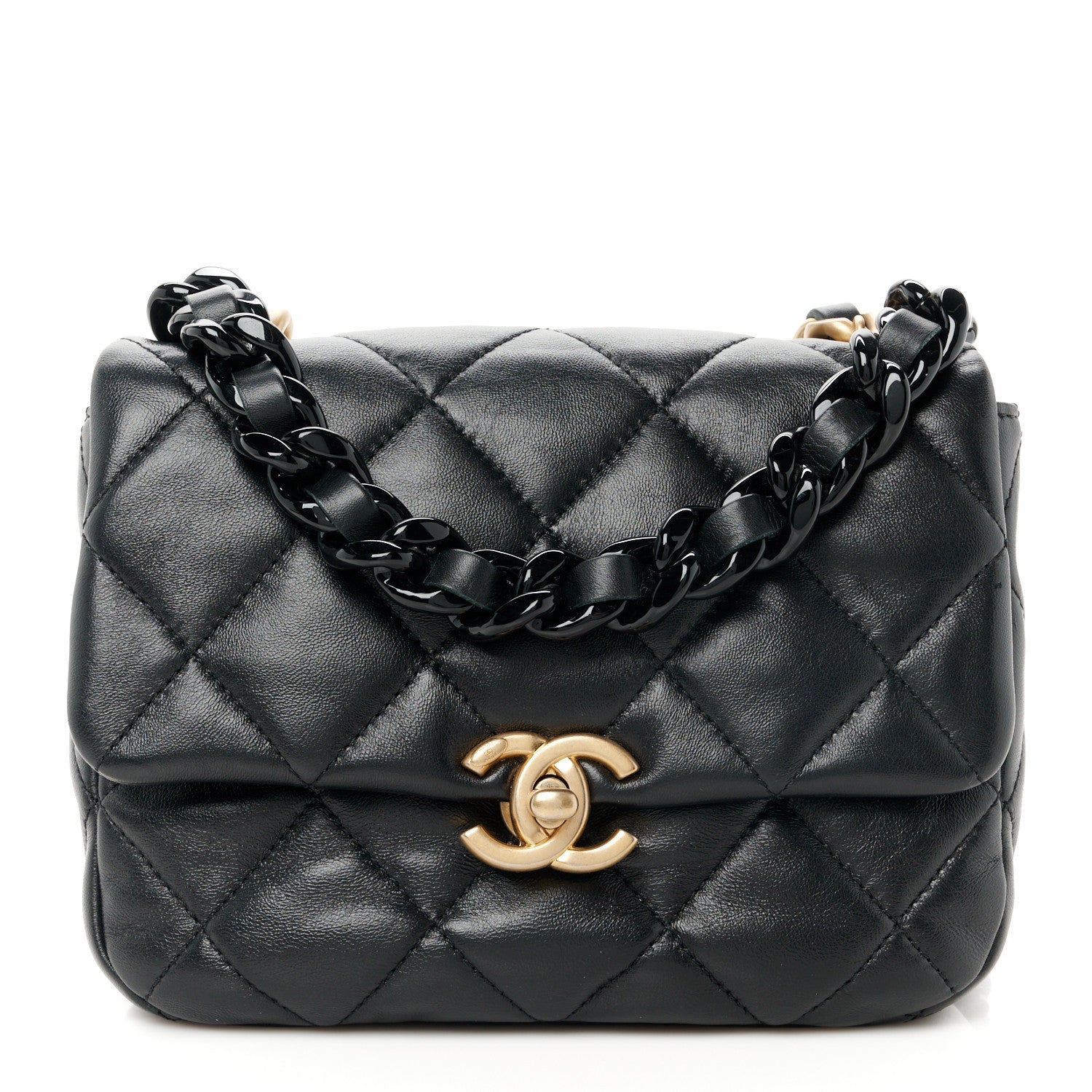 Chanel Lambskin Quilted Mini Lacquered Chain Flap Black 1 of 10