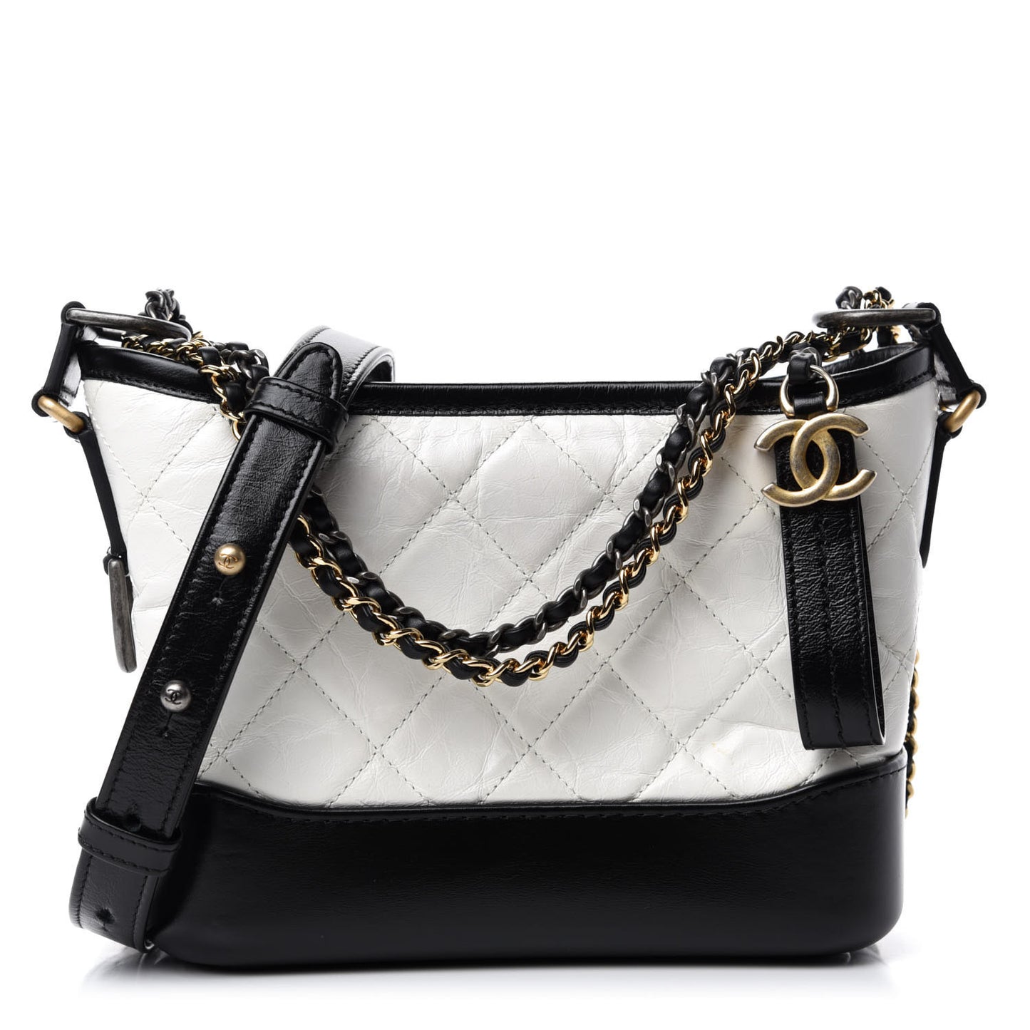 Aged Calfskin Quilted Small Gabrielle Hobo Black White