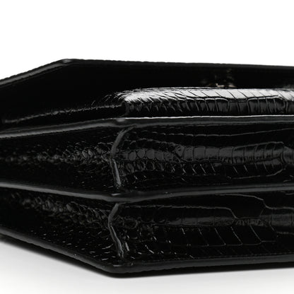 Saint Laurent Calfskin Crocodile Embossed Medium Monogram Sunset Black 8 of 9