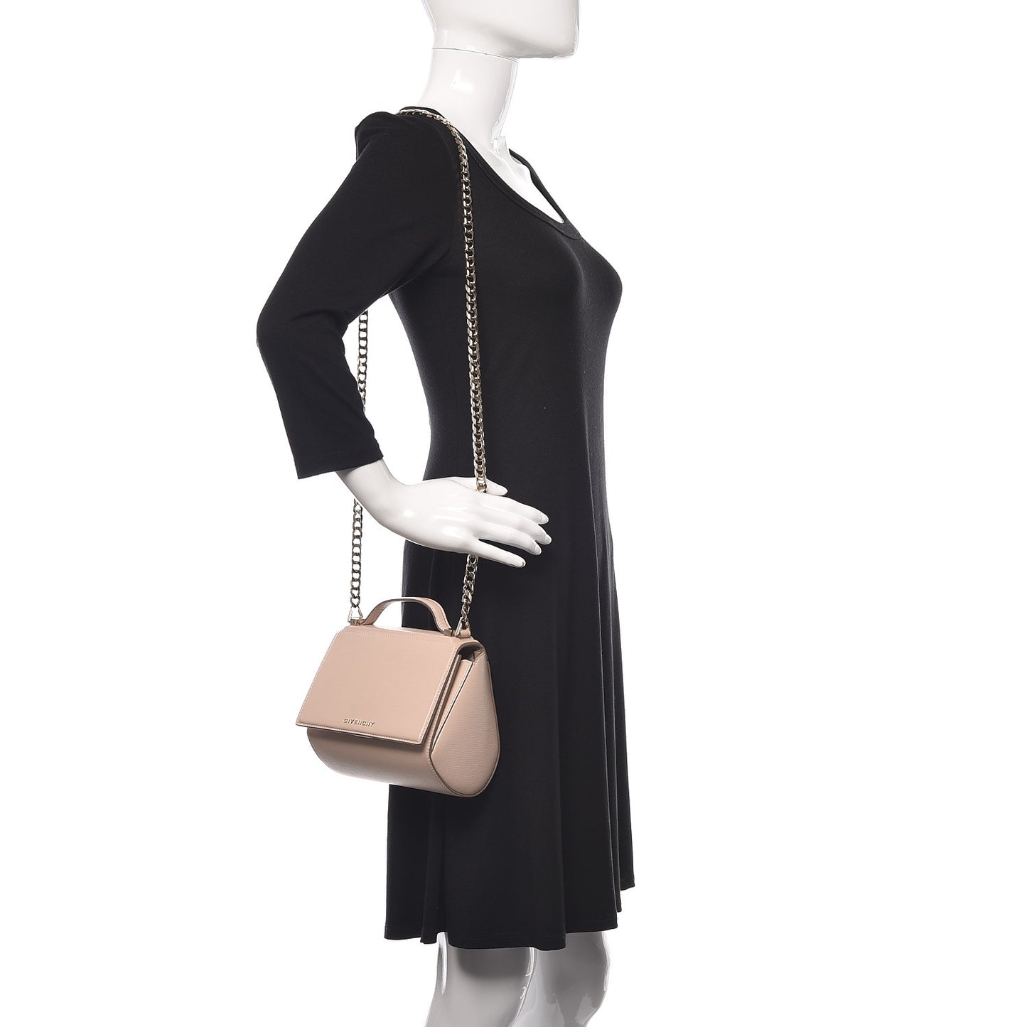 Textured Calfskin Mini Pandora Box Chain Crossbody Bag Nude Pink