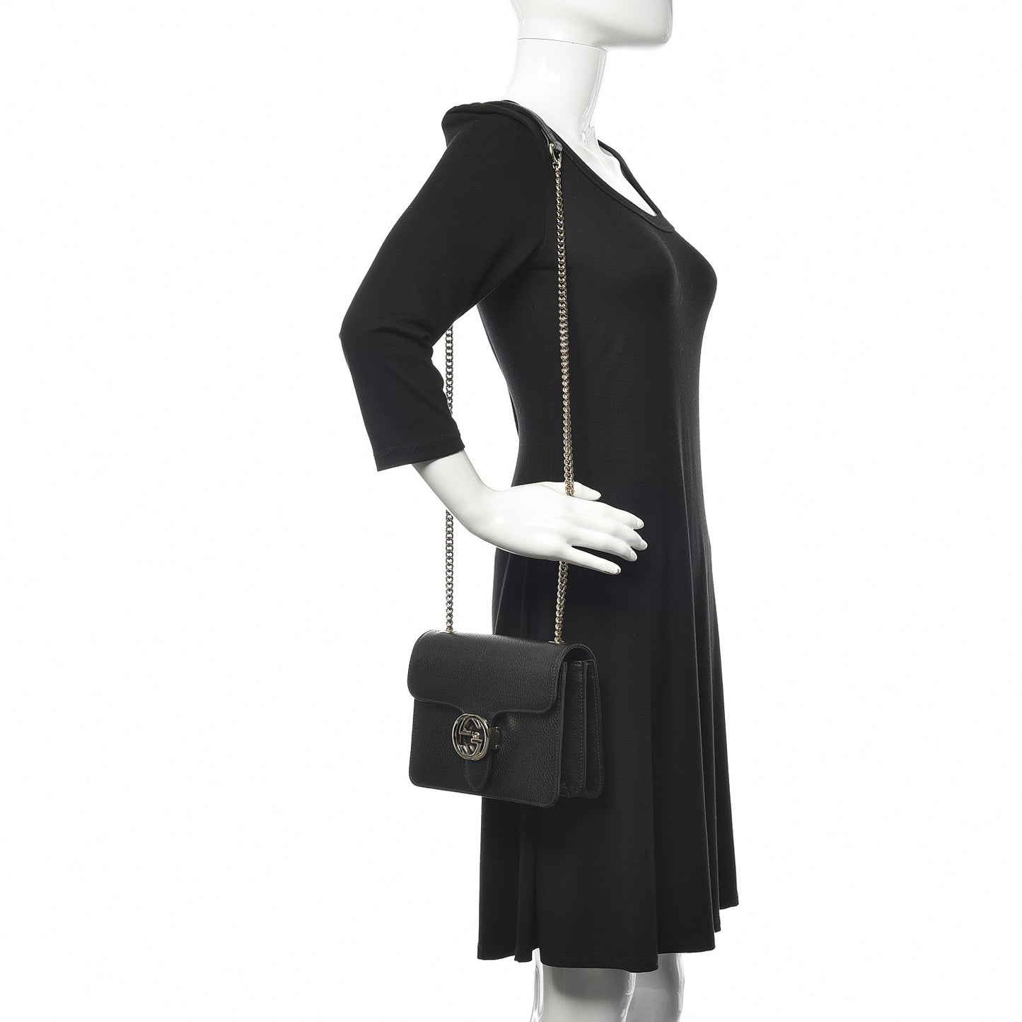 Dollar Calfskin Small Interlocking G Shoulder Bag Black