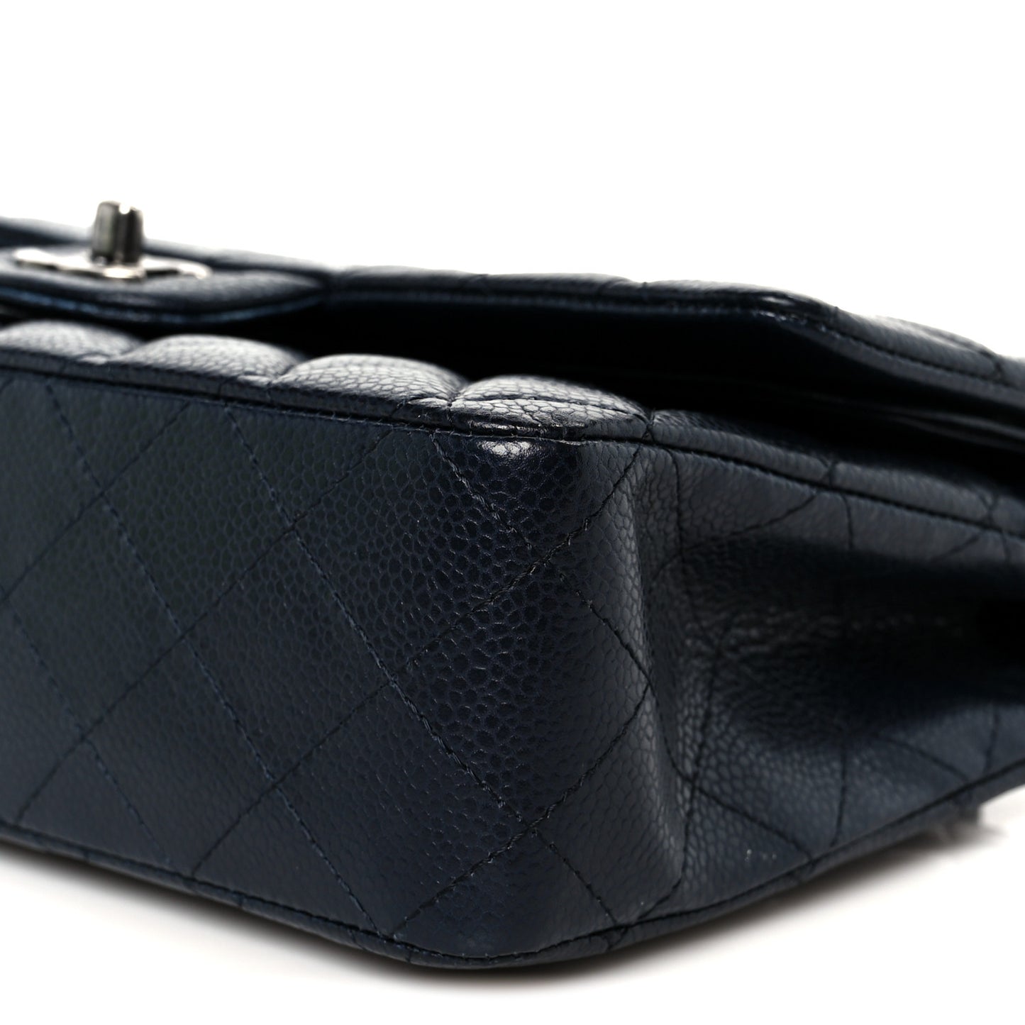 Caviar Quilted Medium Double Flap Navy