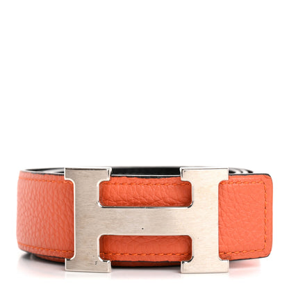 Hermes Box Togo 32mm H Belt 90 36 Black Orange 1 of 11