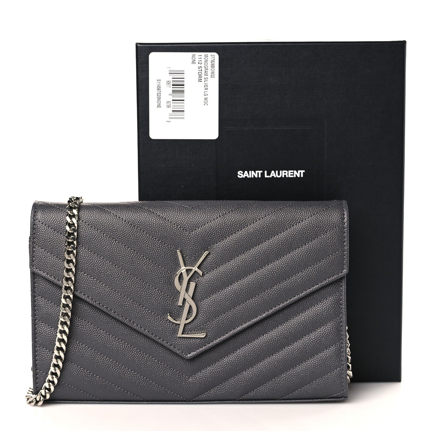 Saint Laurent Grain De Poudre Matelasse Chevron Monogram Chain Wallet Storm 10 of 10