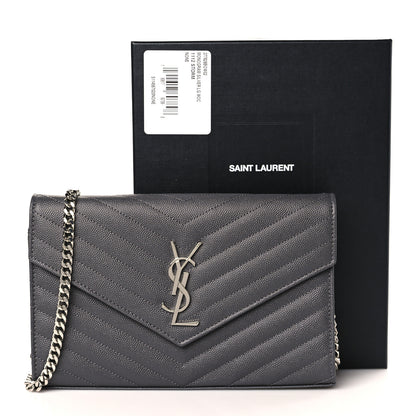 Saint Laurent Grain De Poudre Matelasse Chevron Monogram Chain Wallet Storm 10 of 10