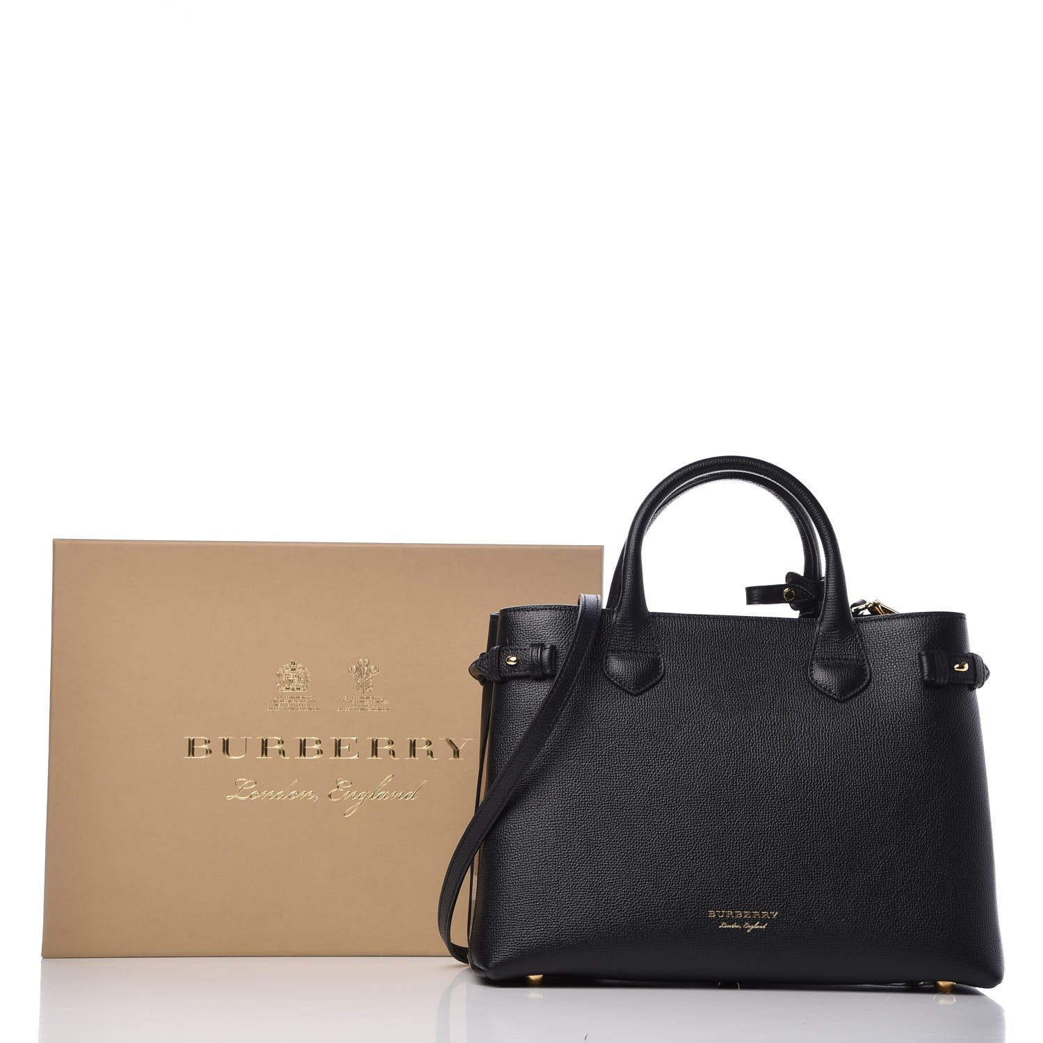 Burberry Grainy Calfskin House Check Medium Banner Tote Black 10 of 22