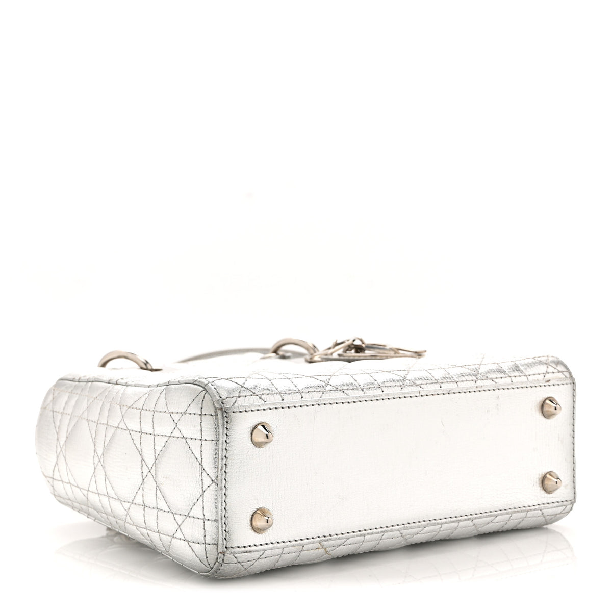 Metallic Grained Calfskin Cannage Small Lucky Badges My Lady Dior Silver