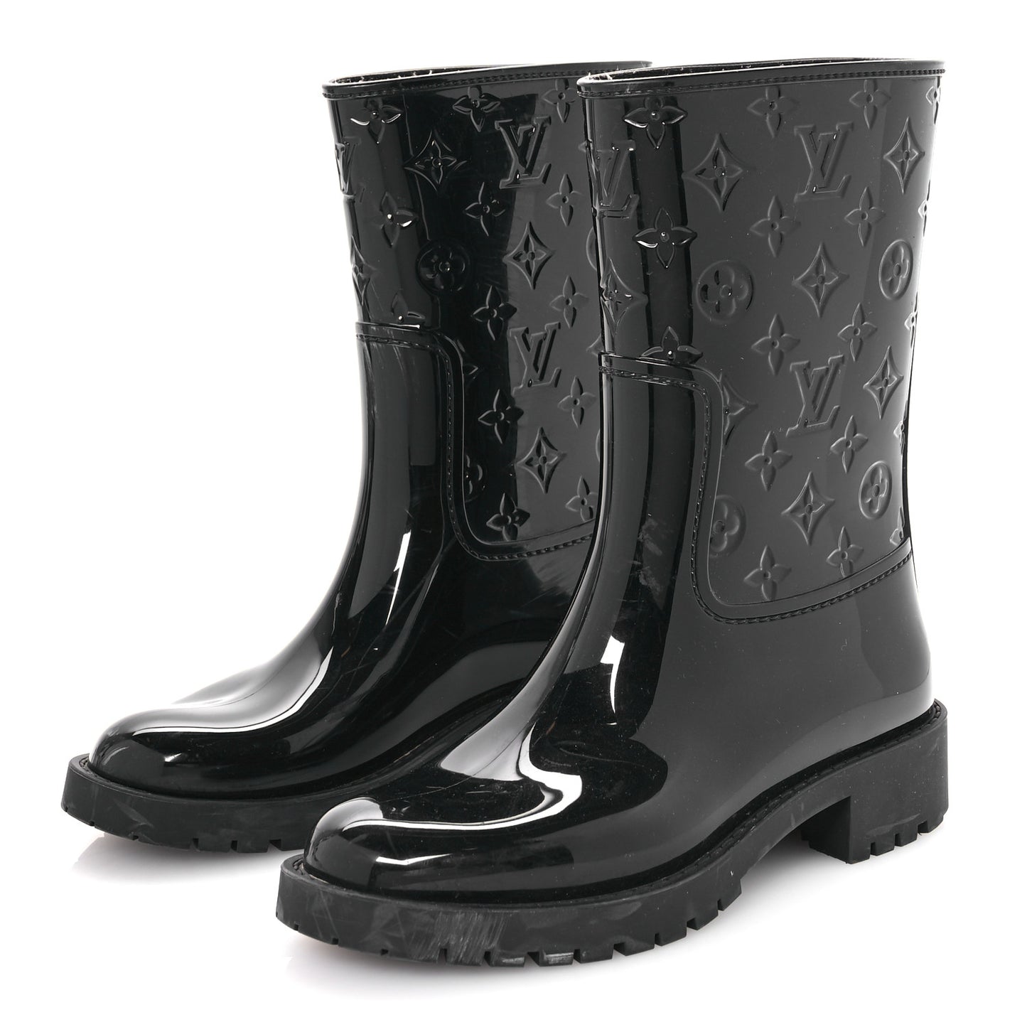 Rubber Embossed Monogram Drops Flat Half Boots 37 Black