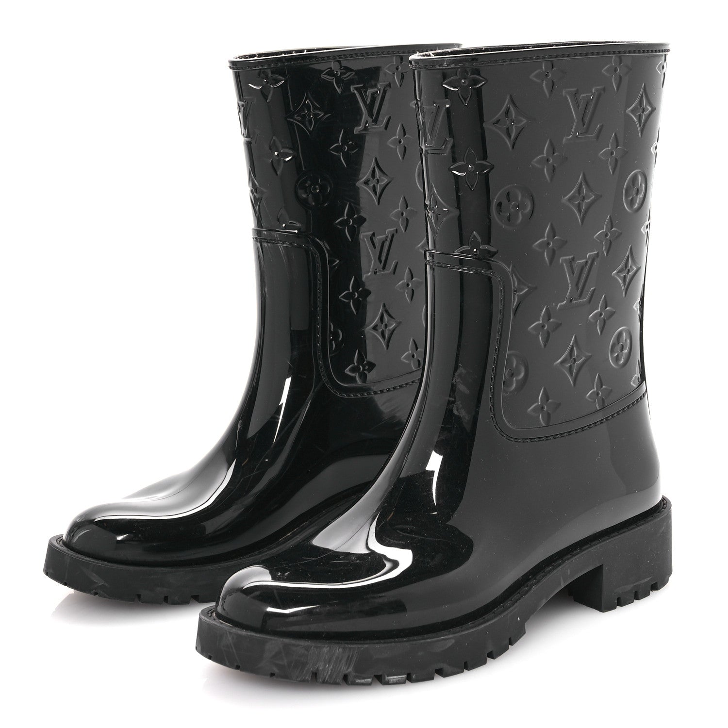 Louis Vuitton Rubber Embossed Monogram Drops Flat Half Boots 37 Black 4 of 8