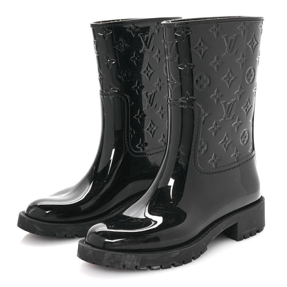 Louis Vuitton Rubber Embossed Monogram Drops Flat Half Boots 37 Black 4 of 8