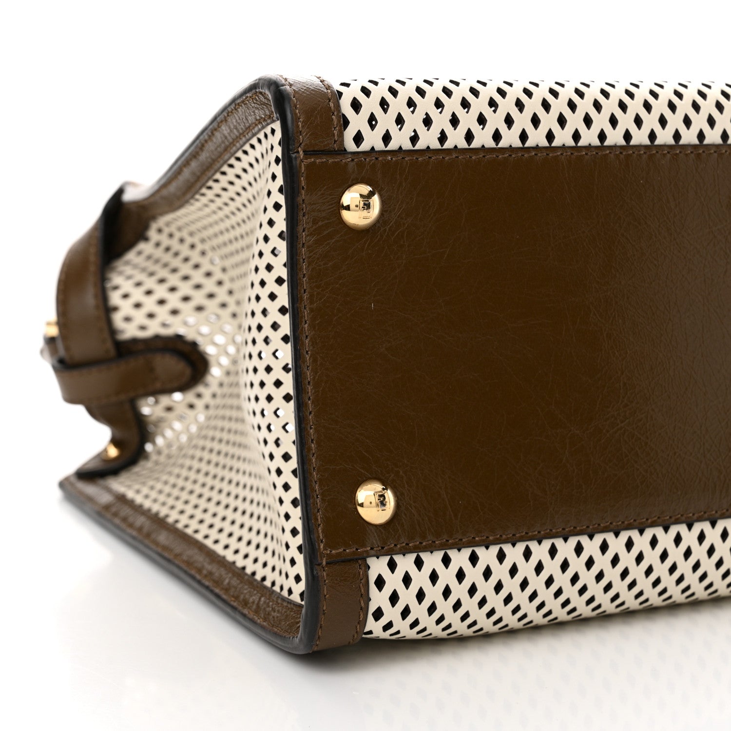 Fendi Vitello Liberty Glossy Lambskin Perforated Medium Peekaboo X-Lite White Ice Rust Maya 8 of 10