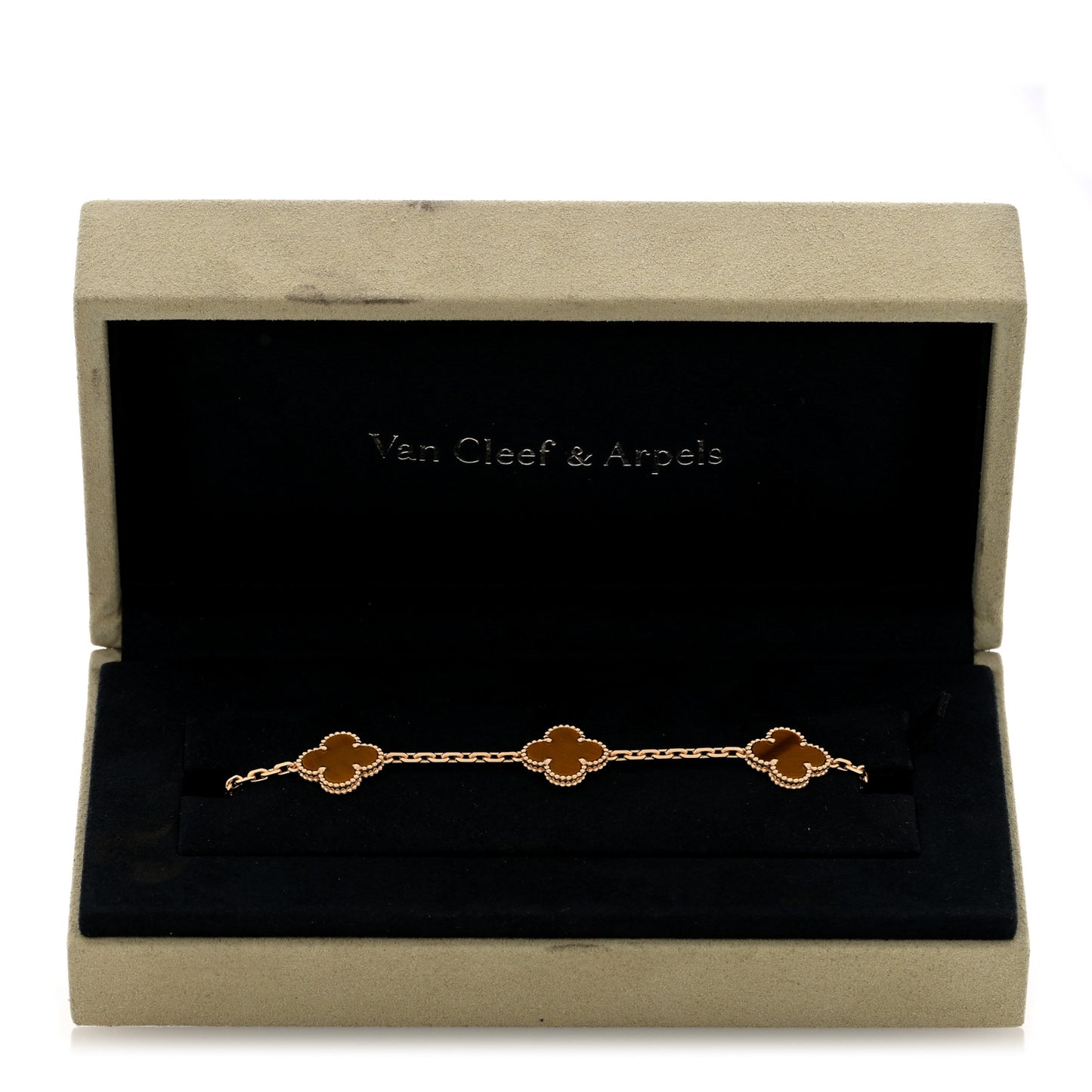18K Yellow Gold Tiger Eye 5 Motifs Vintage Alhambra Bracelet