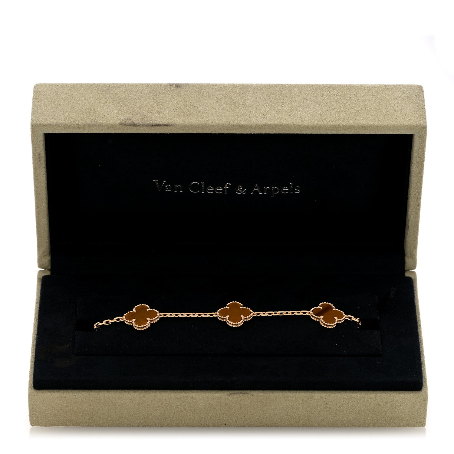 Van Cleef & Arpels 18K Yellow Gold Tiger Eye 5 Motifs Vintage Alhambra Bracelet 4 of 4