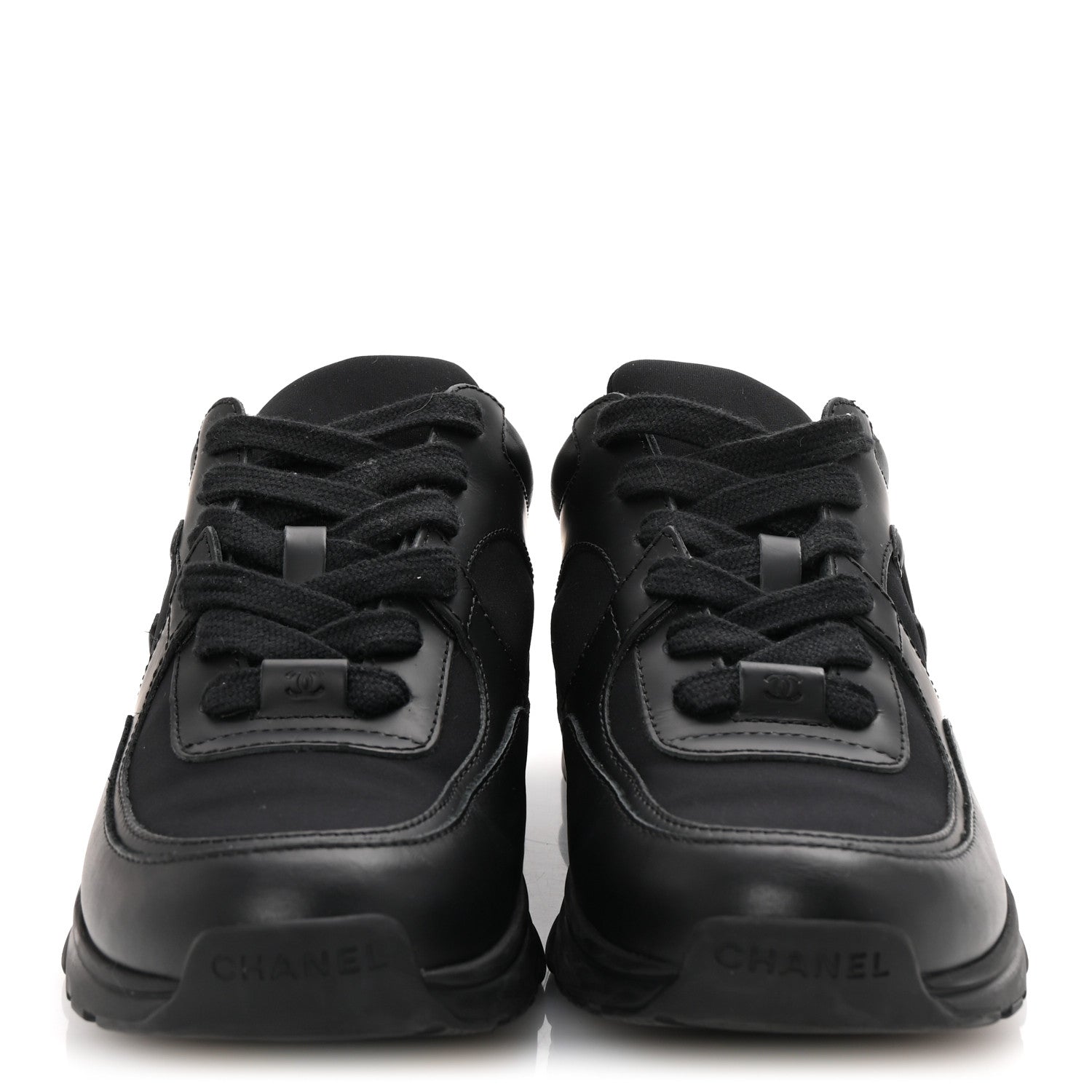 Chanel Lambskin Fabric CC Uniform Sneakers 38.5 Black 3 of 9