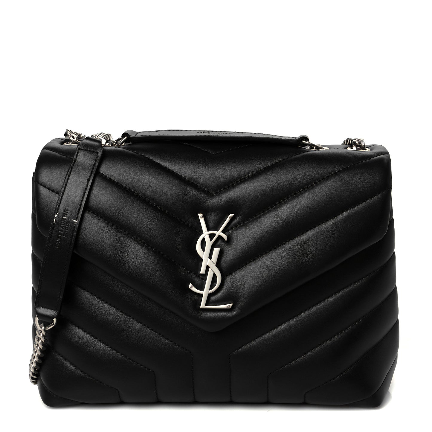 Calfskin Y Quilted Monogram Small Loulou Chain Satchel Black