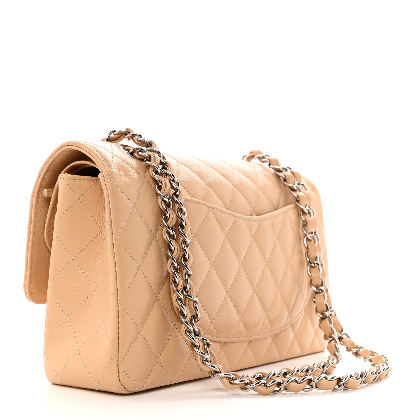 Caviar Quilted Medium Double Flap Beige