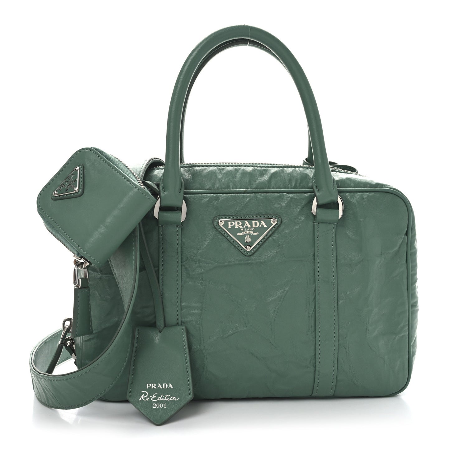 Nappa Antique Medium Re-Edition 2001 Two Handle Bag Green