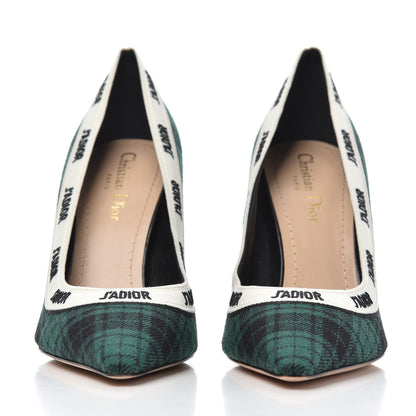 Christian Dior Canvas Ribbon Tartan Print Embroidered J'Adior 100mm Pumps 39 Black Green 2 of 12