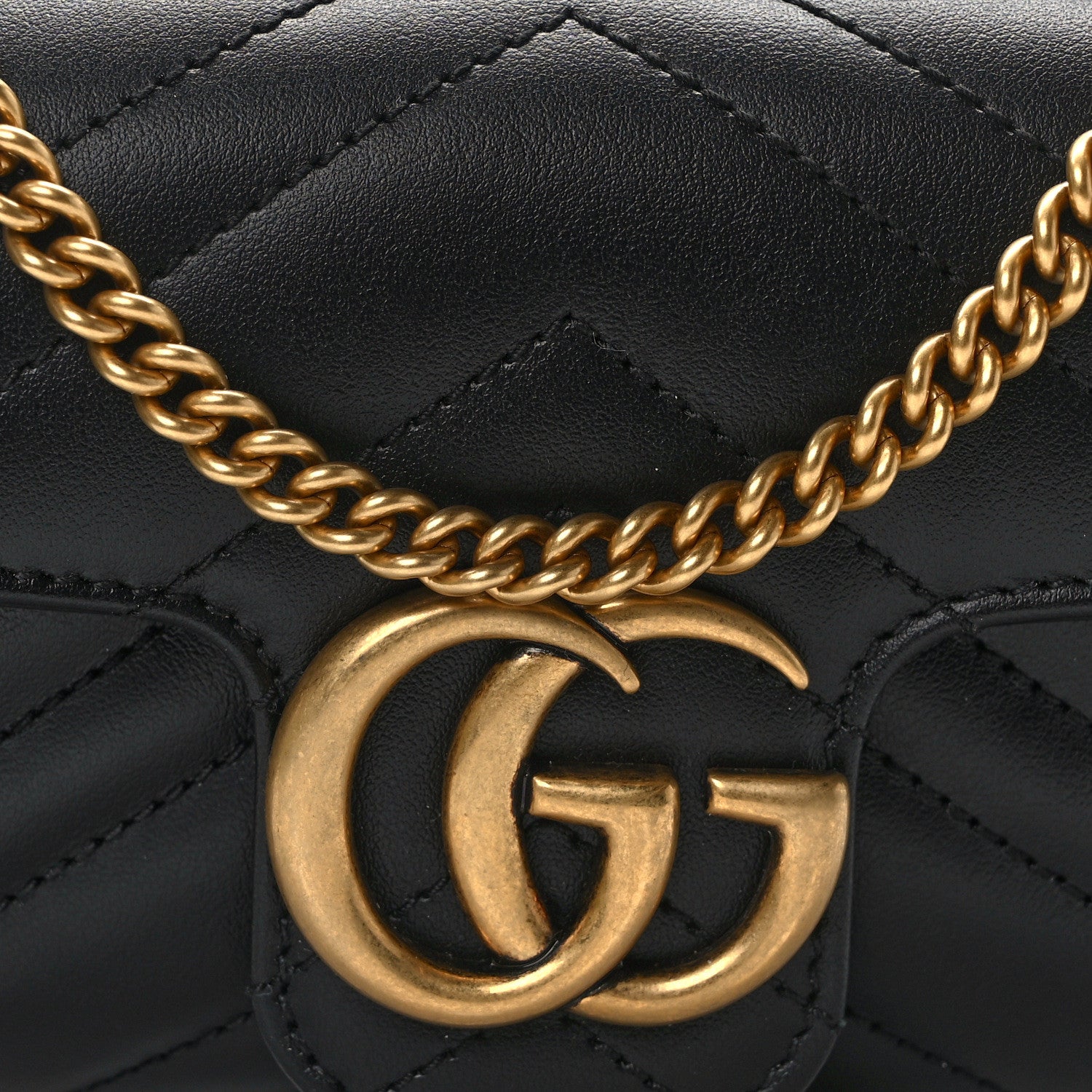 Gucci Calfskin Matelasse Super Mini GG Marmont Shoulder Bag Black 8 of 13