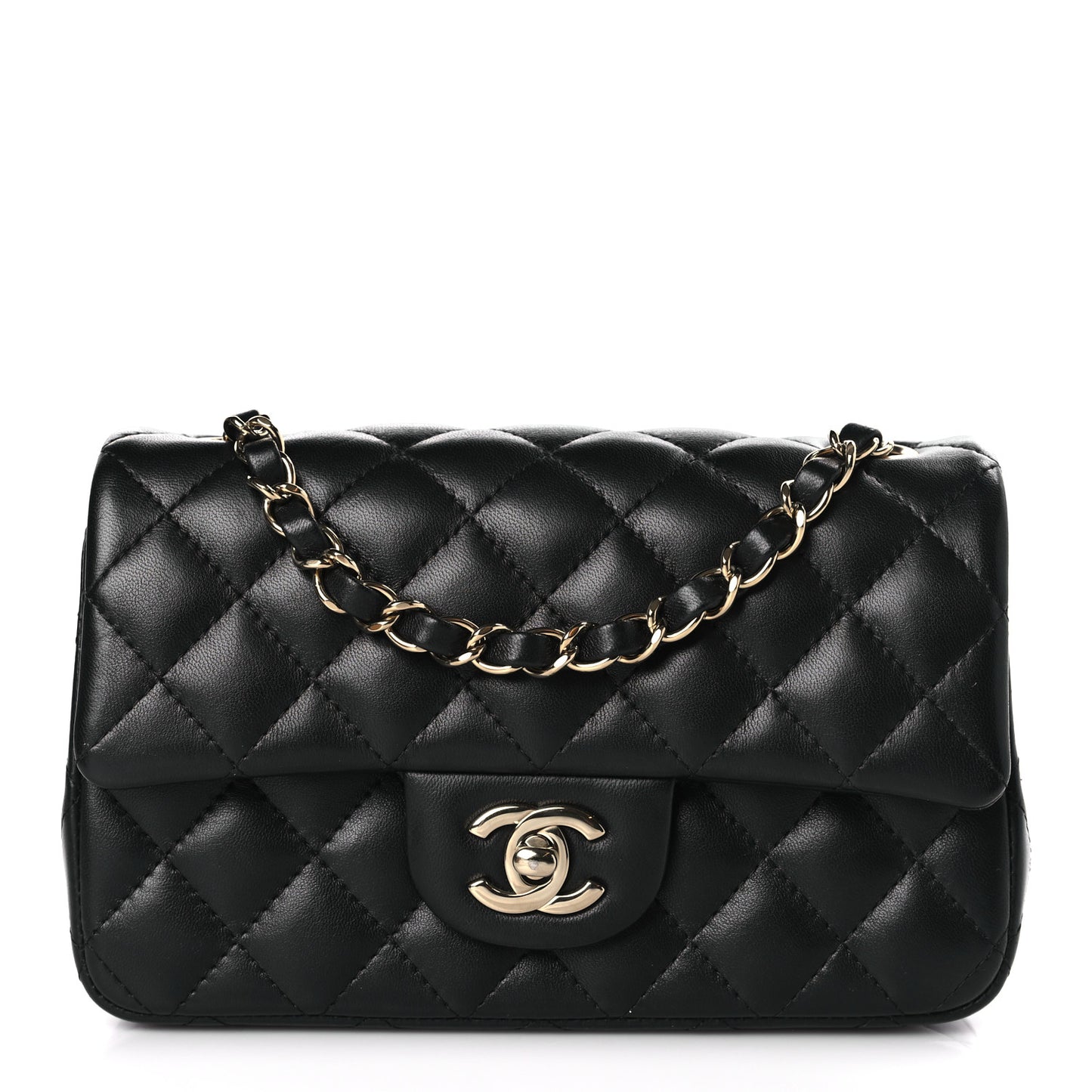 Lambskin Quilted Mini Rectangular Flap Black